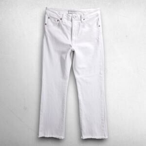 Trave Colette High-Rise Cropped Kick Flare Jeans Raw Hem Stretch Women 29 White